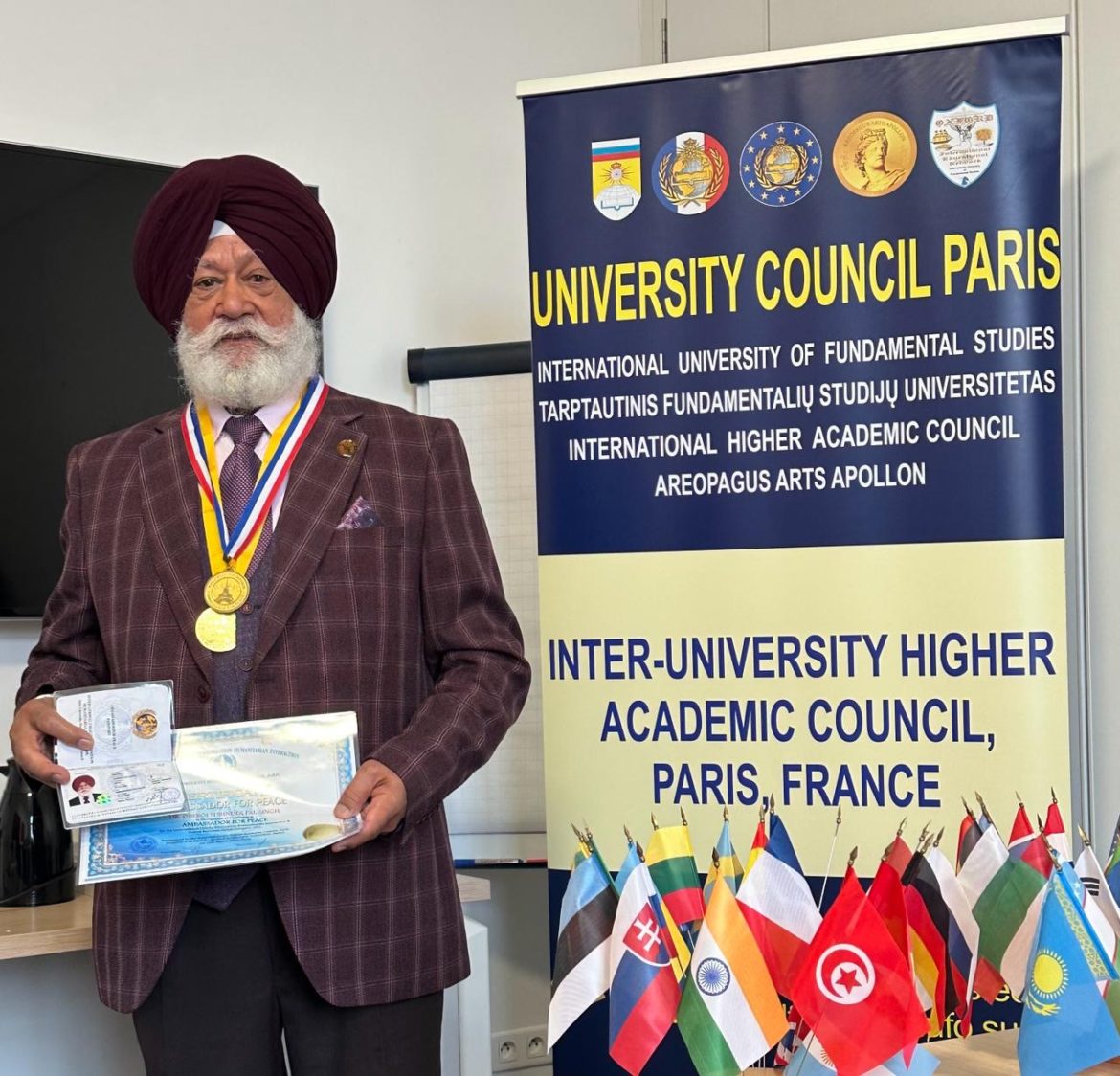 TITLE OF AMBASSADOR OF PEACE FOR DR OBEROI PAL SINGH
